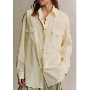New TWP Dutton Stretch Cotton Button up Shirt Transparent Yellow Western XS S
